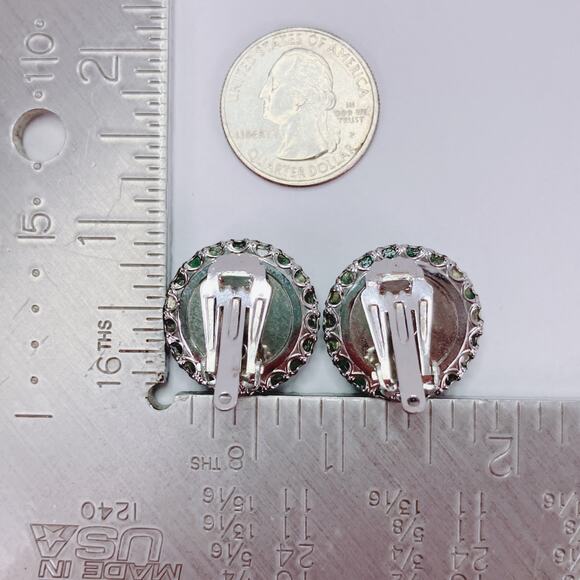 VTG 60s Turquoise Earrings Stone Chip Resin Dome Silver Tone Clip On Mid Century - Picture 9 of 12